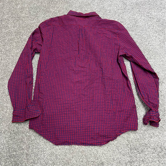 Vineyard Vines Shirt Men Large Red Blue Gingham Slim Fit Whale Button Seersucker - Picture 6 of 6